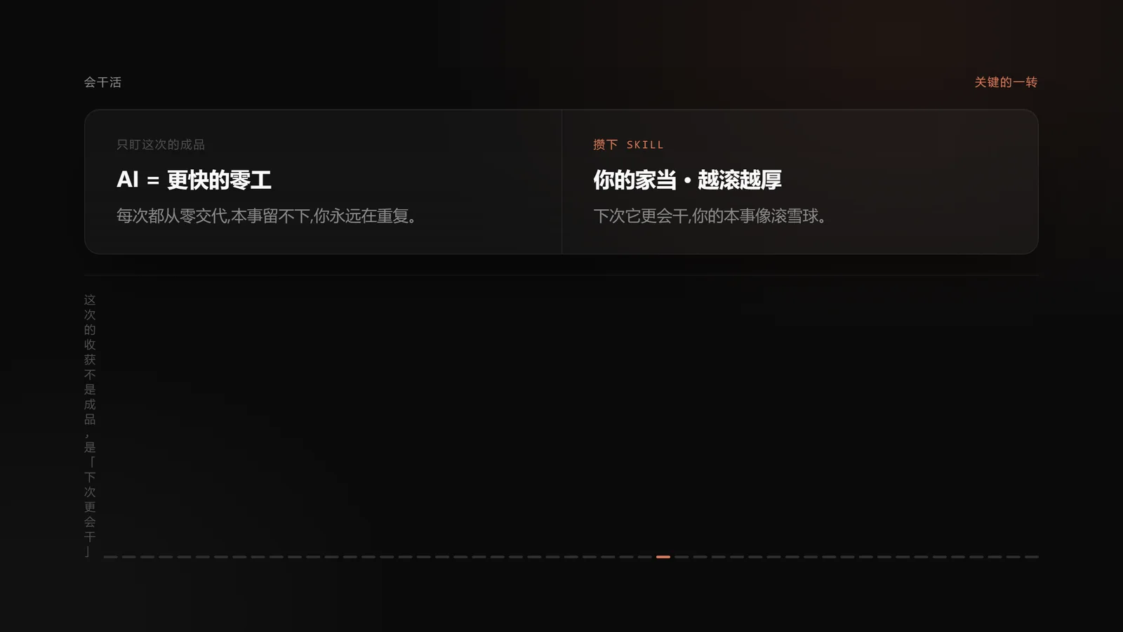 只盯这次的成品，还是攒下 Skill